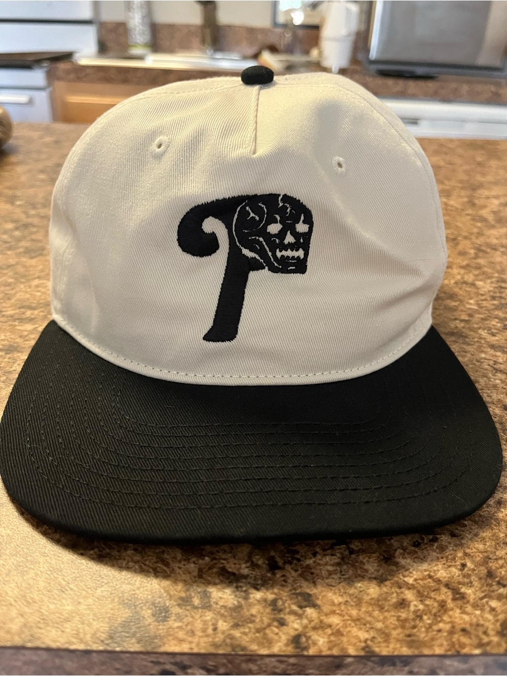 Heavyslime White and Black Phillies Snapback Hat with Skull P Logo